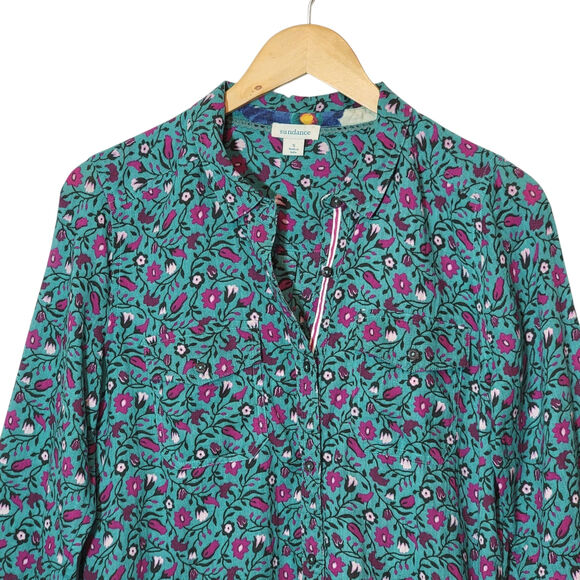 Sundance Floral Joy Button Down Shirt Long Sleeve Blue Purple Green Boho Size S - Picture 3 of 15